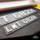 4D Acrylic (3mm) Classic Car & Bike Number Plates - Black & White