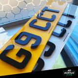 4D Acrylic (3mm) Car Number Plates - Gloss Black (Standard Shape)