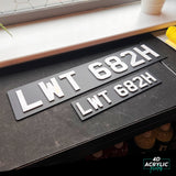 4D Acrylic (3mm) Classic Car & Bike Number Plates - Black & White