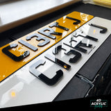 4D Acrylic (3mm) Car Number Plates - Gloss Black (Standard Shape)