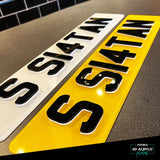 Double 4D Acrylic (6mm) Number Plates - White & Gloss Black (Standard Shape)