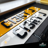 4D Acrylic (3mm) Car Number Plates - Gloss Black (Standard Shape)