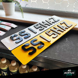 4D Acrylic (5mm) Car Number Plates - Gloss Black (Standard Shape)