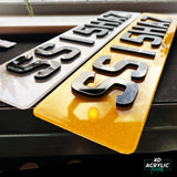 4D Acrylic (5mm) Car Number Plates - Gloss Black (Standard Shape)