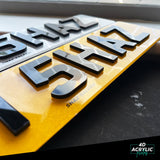 4D Acrylic (5mm) Car Number Plates - Gloss Black (Standard Shape)