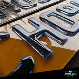 4D Acrylic (3mm) With 3D Gel Number Plates - Neon Blue & Topaz Blue (Standard Shape)