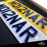 4D Acrylic (3mm) With 3D Gel Number Plates - Neon Blue & Topaz Blue (Standard Shape)