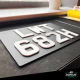 4D Acrylic (3mm) Classic Car & Bike Number Plates - Black & White