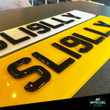 4D Acrylic (3mm) With 3D Gel Number Plates - Gloss Black (Range Rover Shape)