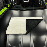 Black and white twisted loop microfibre drying towel
